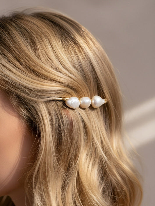 3 Natural Pearl Baroque Hair Clip Set