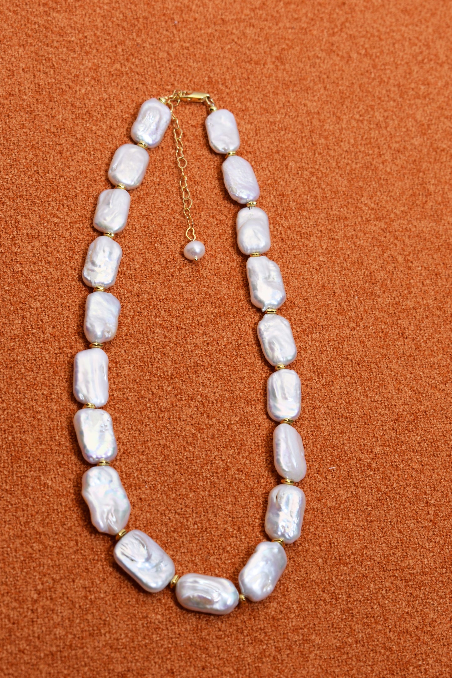 Natural pearl necklace square piece Baroque pearl strap with extended chain length adjustable necklace