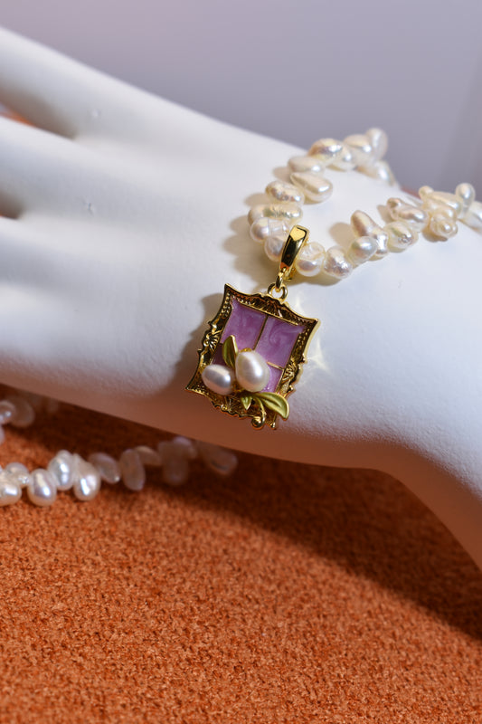 Can open pearl necklace pendant, Monet Garden oil painting style flower enamel craft pendant