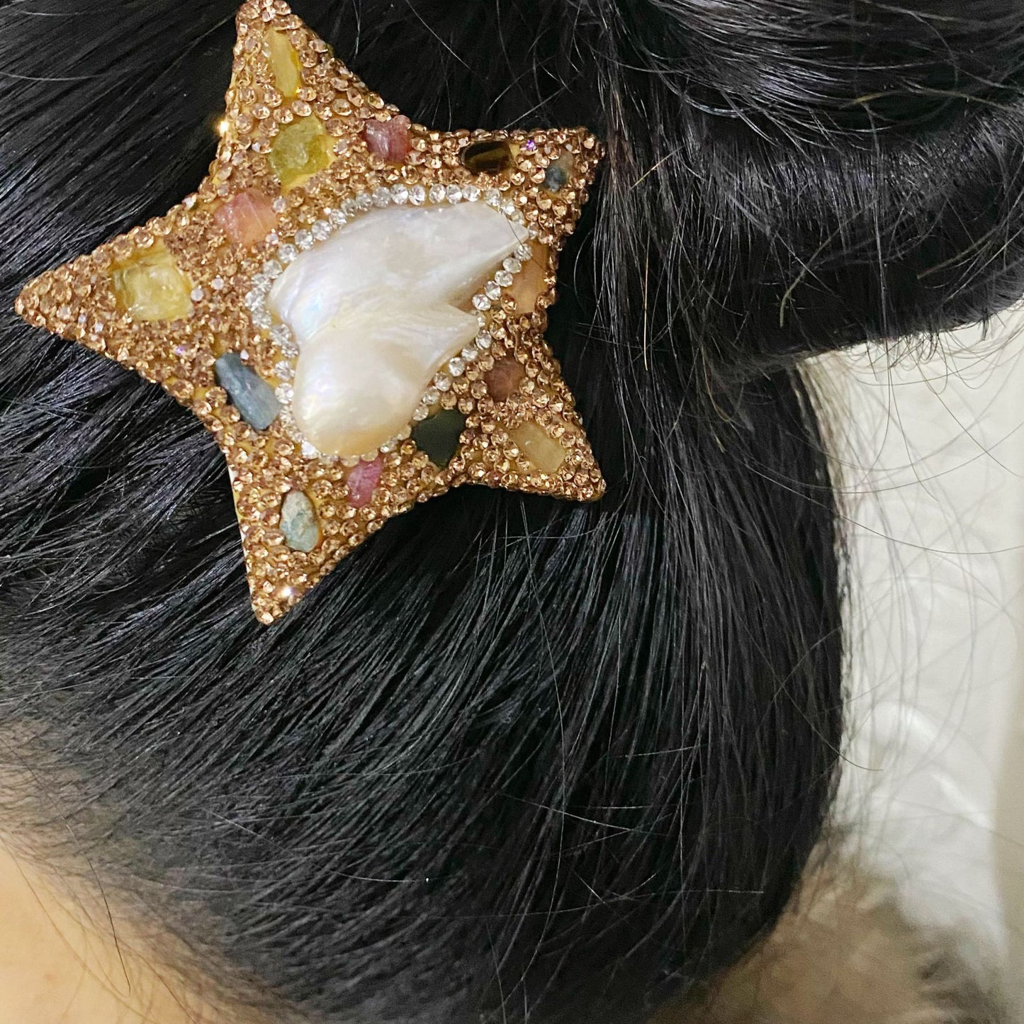 nature baroque pearl Five pointed star starfish hair clip design