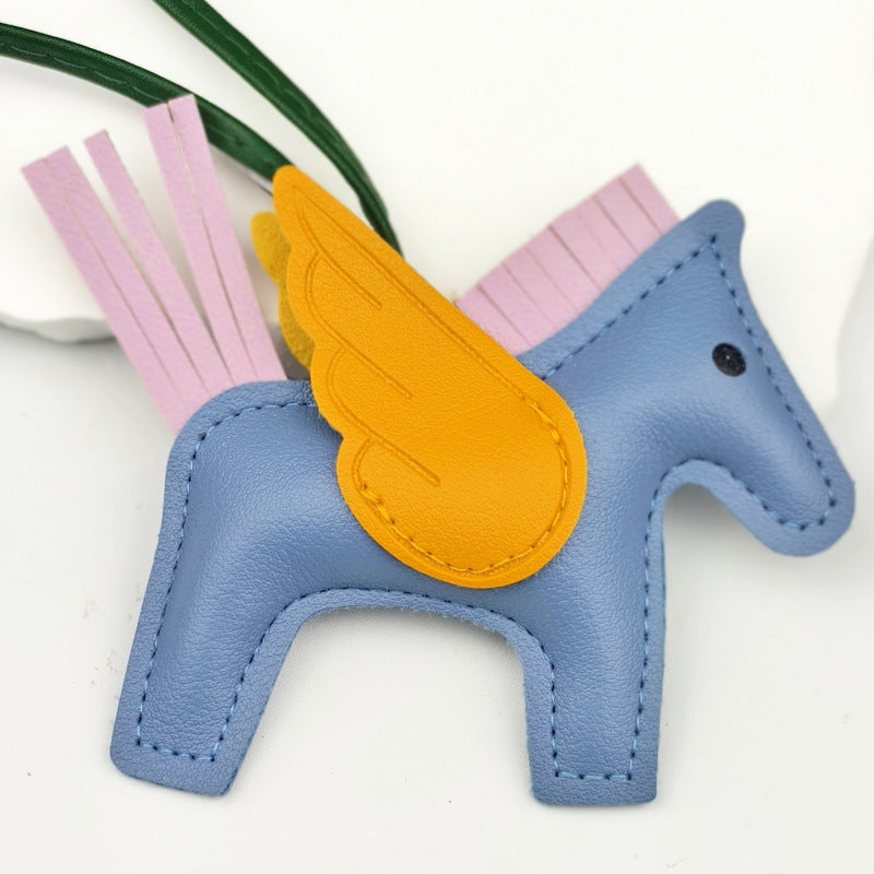 Little Pegasus bag pendant, woven rope double-layer chain nylon rope, pony tassel pearl keychain