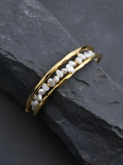 Natural Pearl Bracelet Side Punching Three Set  Smile Bracelet Gold Open Hammer Bracelet