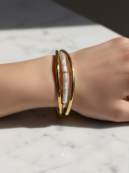 Natural pearl small silver bar design three sets  smile bracelet gold open hammer bracelet