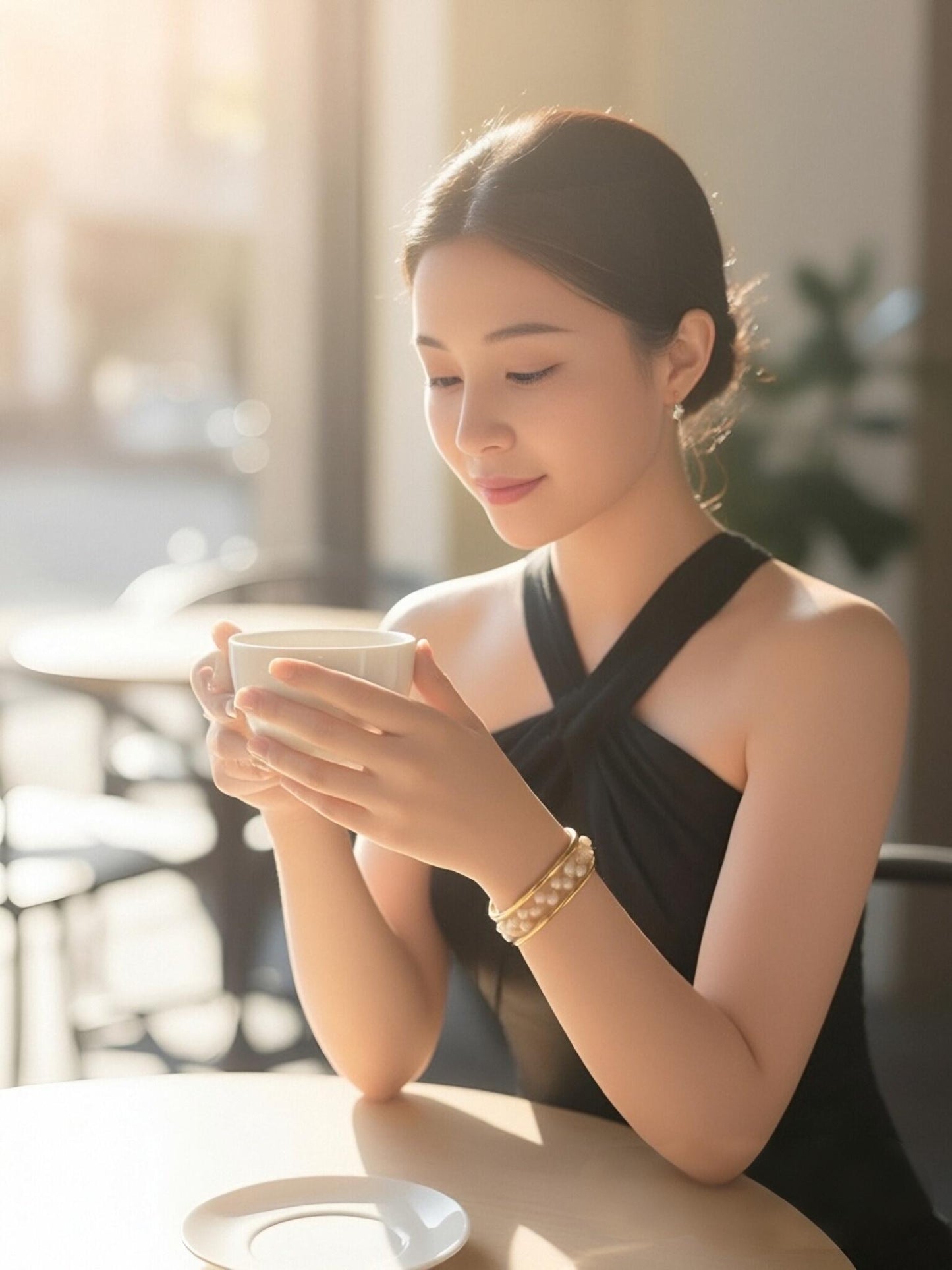 Natural Pearl Wheat Spike Style Three Set  Smile Bracelet Gold Open Hammer Bracelet
