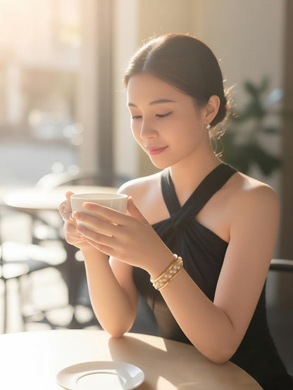 Natural Pearl Wheat Spike Style Three Set  Smile Bracelet Gold Open Hammer Bracelet