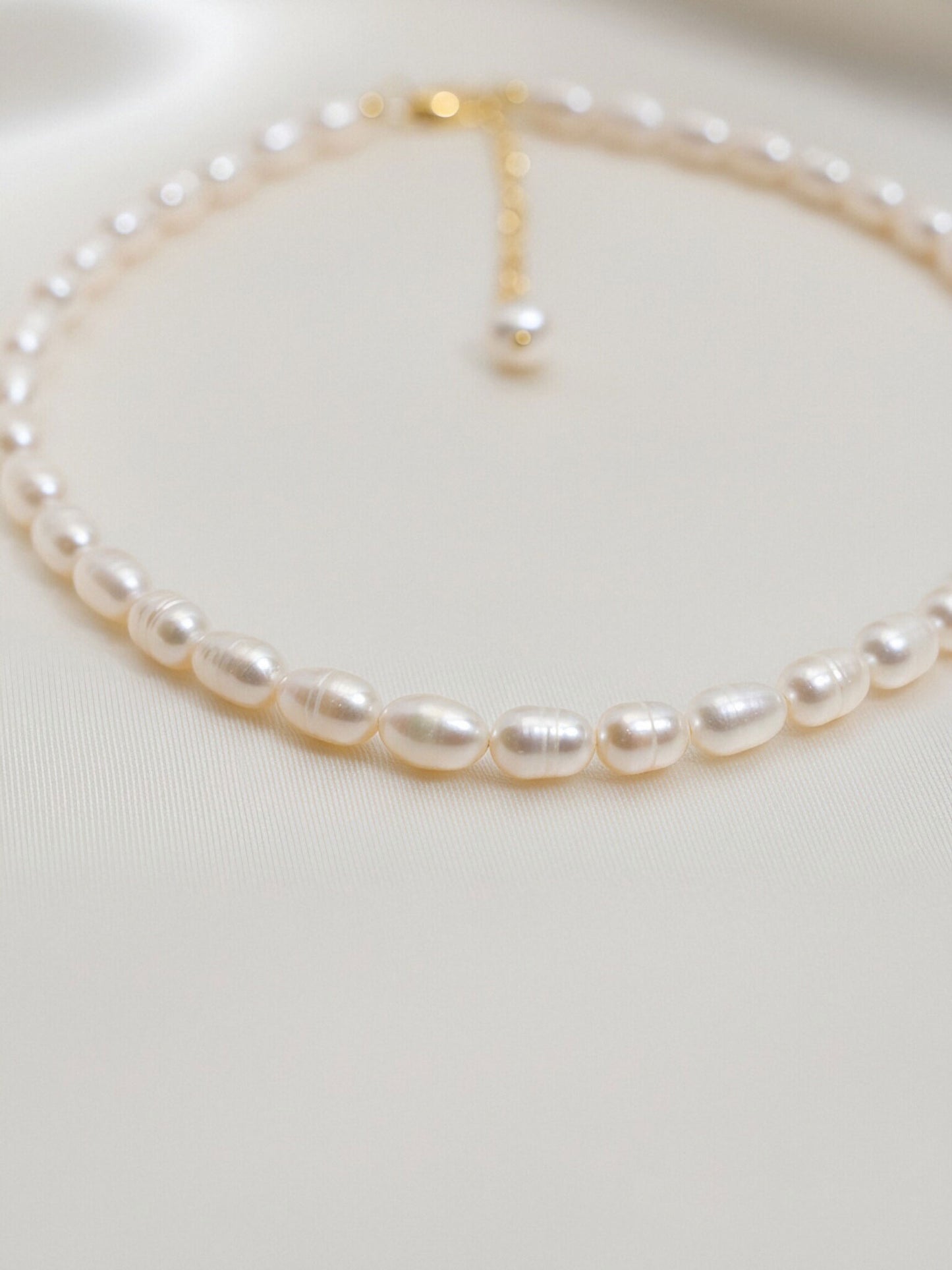Natural Pearl Necklace White 8-9mm Pearl Belt Extended Chain Length Adjustable Necklace