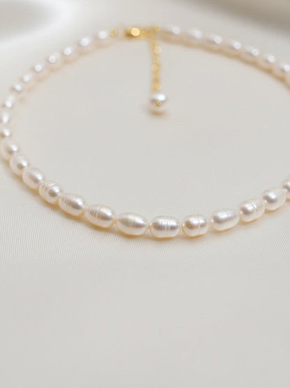 Natural Pearl Necklace White 8-9mm Pearl Belt Extended Chain Length Adjustable Necklace