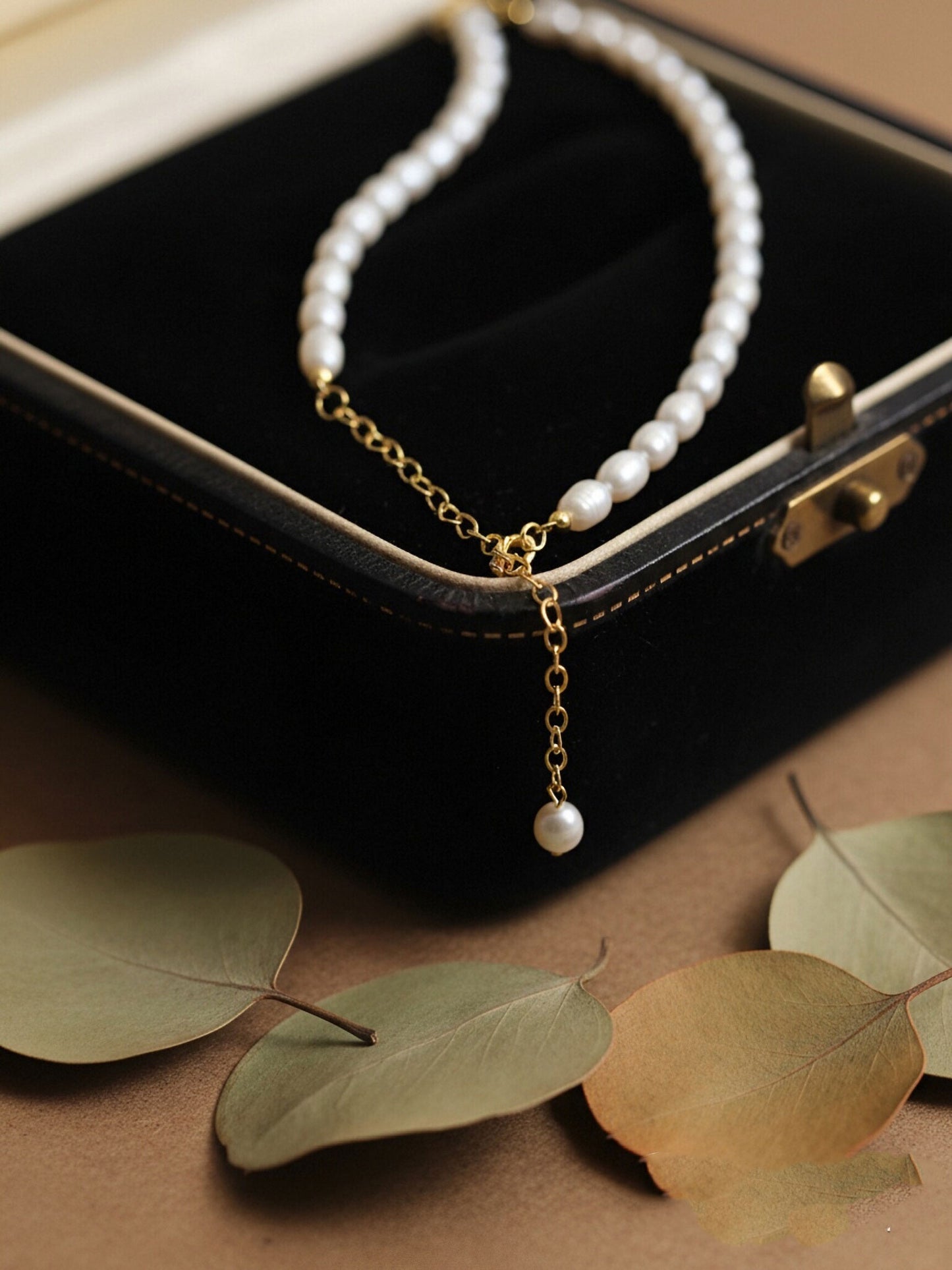 Natural Pearl Necklace White 8-9mm Pearl Belt Extended Chain Length Adjustable Necklace