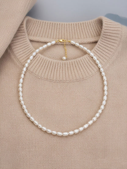Natural Pearl Necklace White 8-9mm Pearl Belt Extended Chain Length Adjustable Necklace