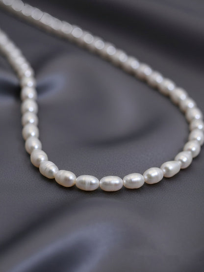 Natural Pearl Necklace White 8-9mm Pearl Belt Extended Chain Length Adjustable Necklace
