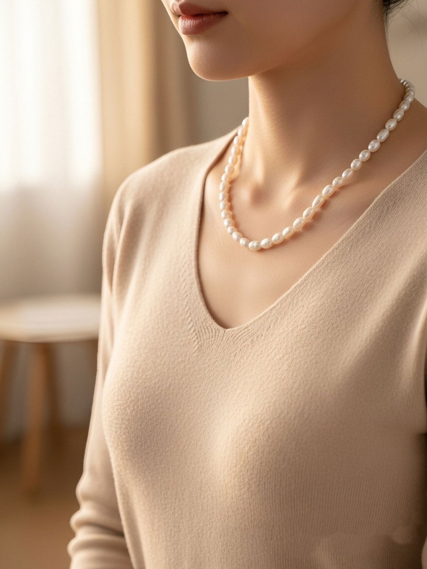 Natural Pearl Necklace White 8-9mm Pearl Belt Extended Chain Length Adjustable Necklace