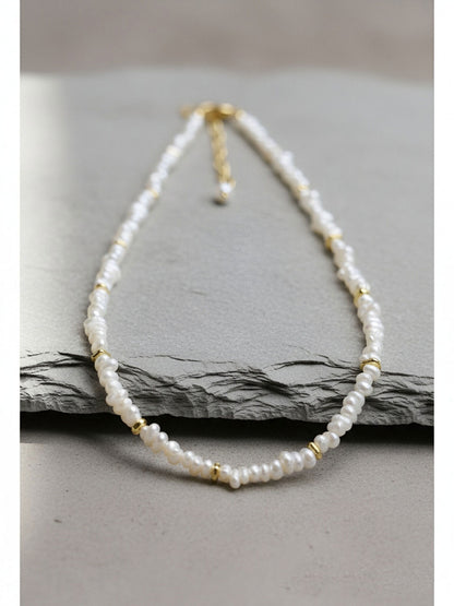 Natural pearl necklace with rice shaped pearl strap and adjustable chain length