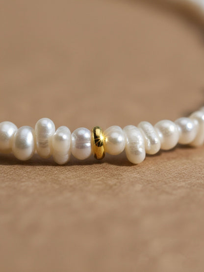 Natural pearl necklace with rice shaped pearl strap and adjustable chain length