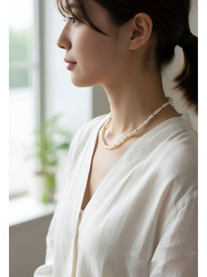 Natural pearl necklace with rice shaped pearl strap and adjustable chain length