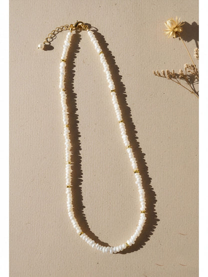 Natural pearl necklace with rice shaped pearl strap and adjustable chain length