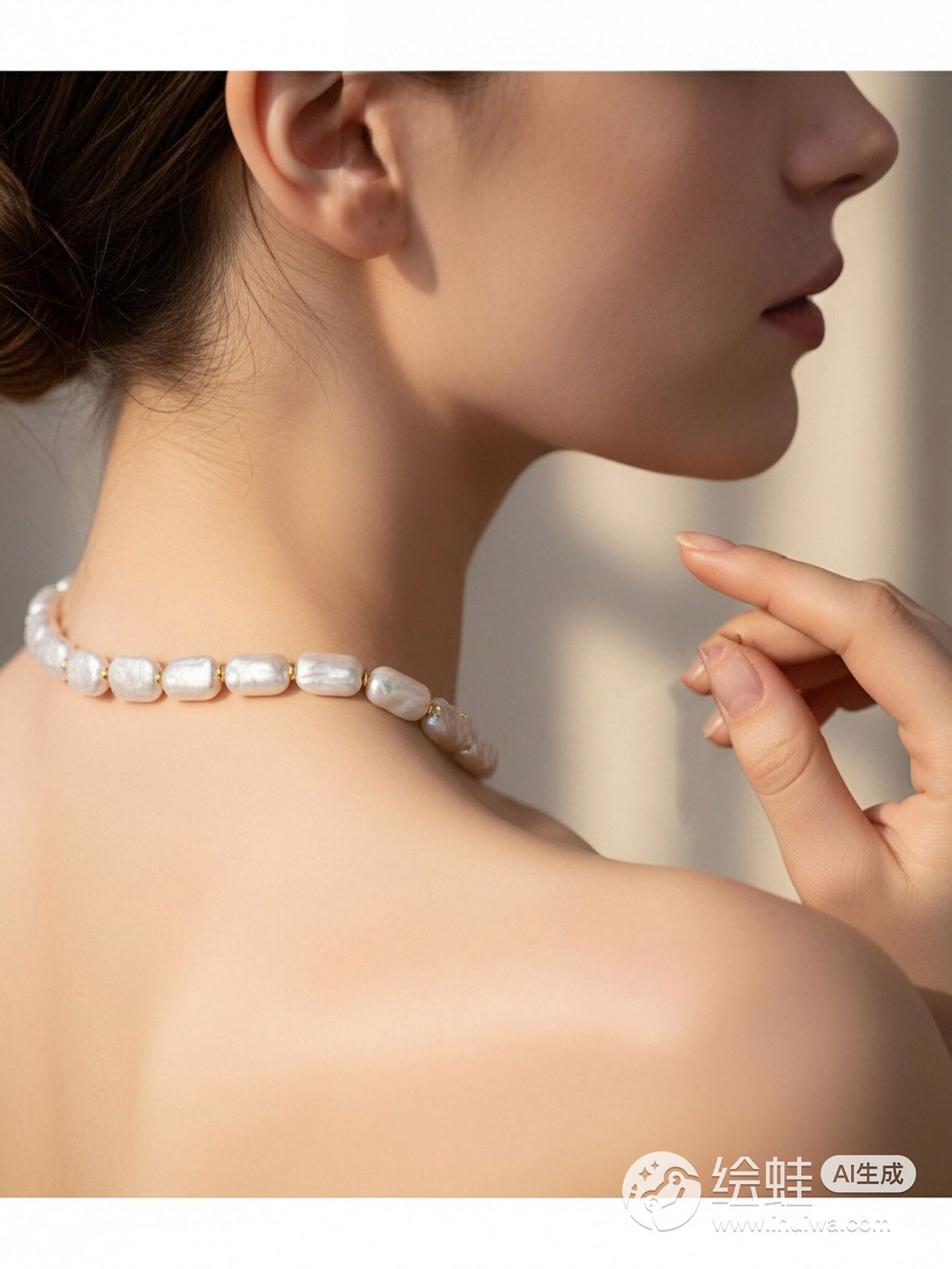 Natural pearl necklace square piece Baroque pearl strap with extended chain length adjustable necklace