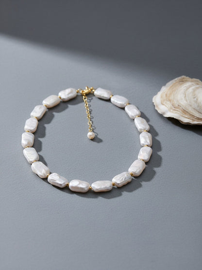 Natural pearl necklace square piece Baroque pearl strap with extended chain length adjustable necklace