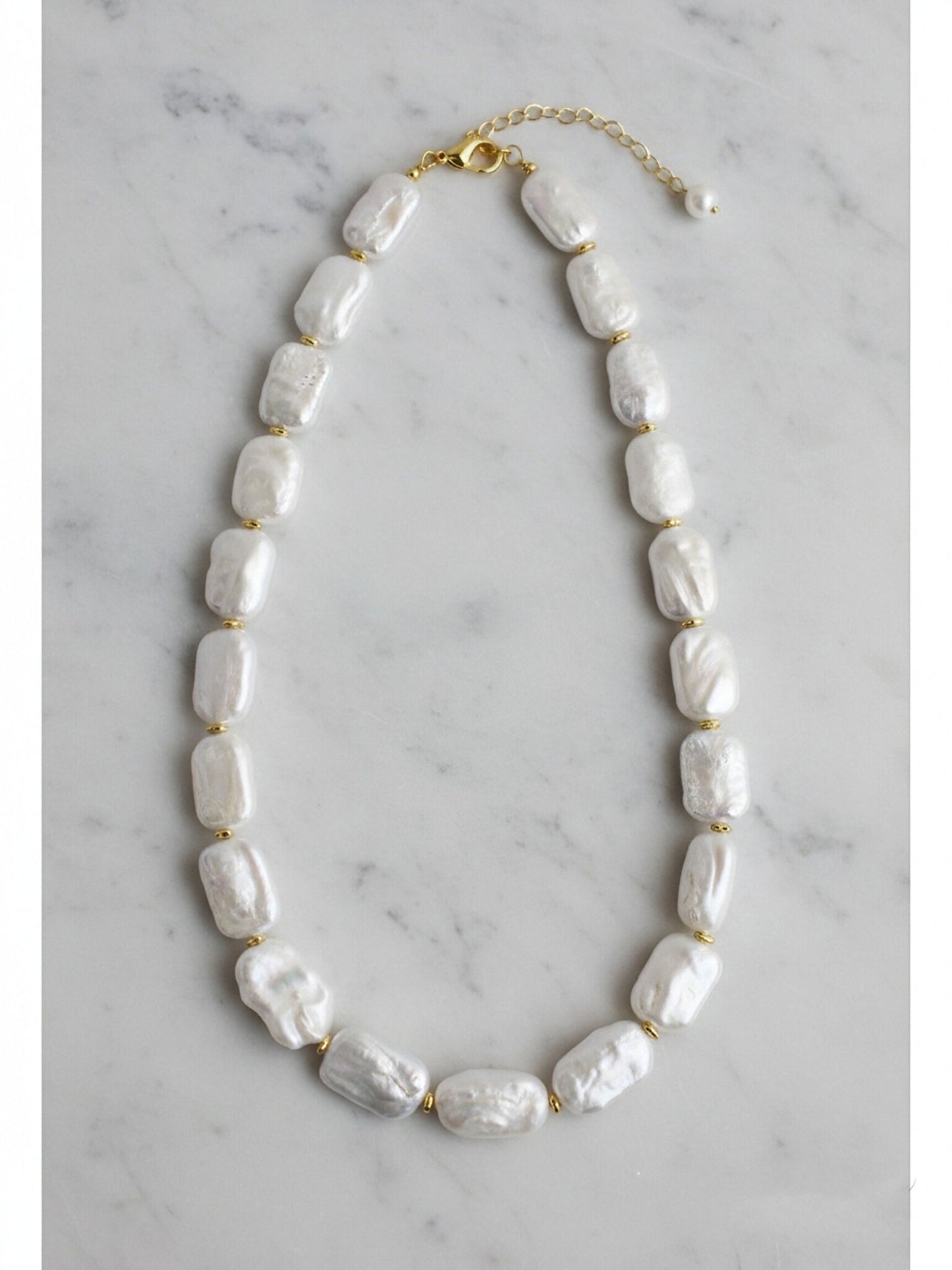 Natural pearl necklace square piece Baroque pearl strap with extended chain length adjustable necklace