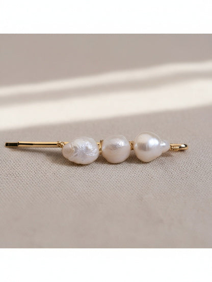 3 Natural Pearl Baroque Hair Clip Set