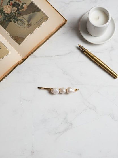 3 Natural Pearl Baroque Hair Clip Set