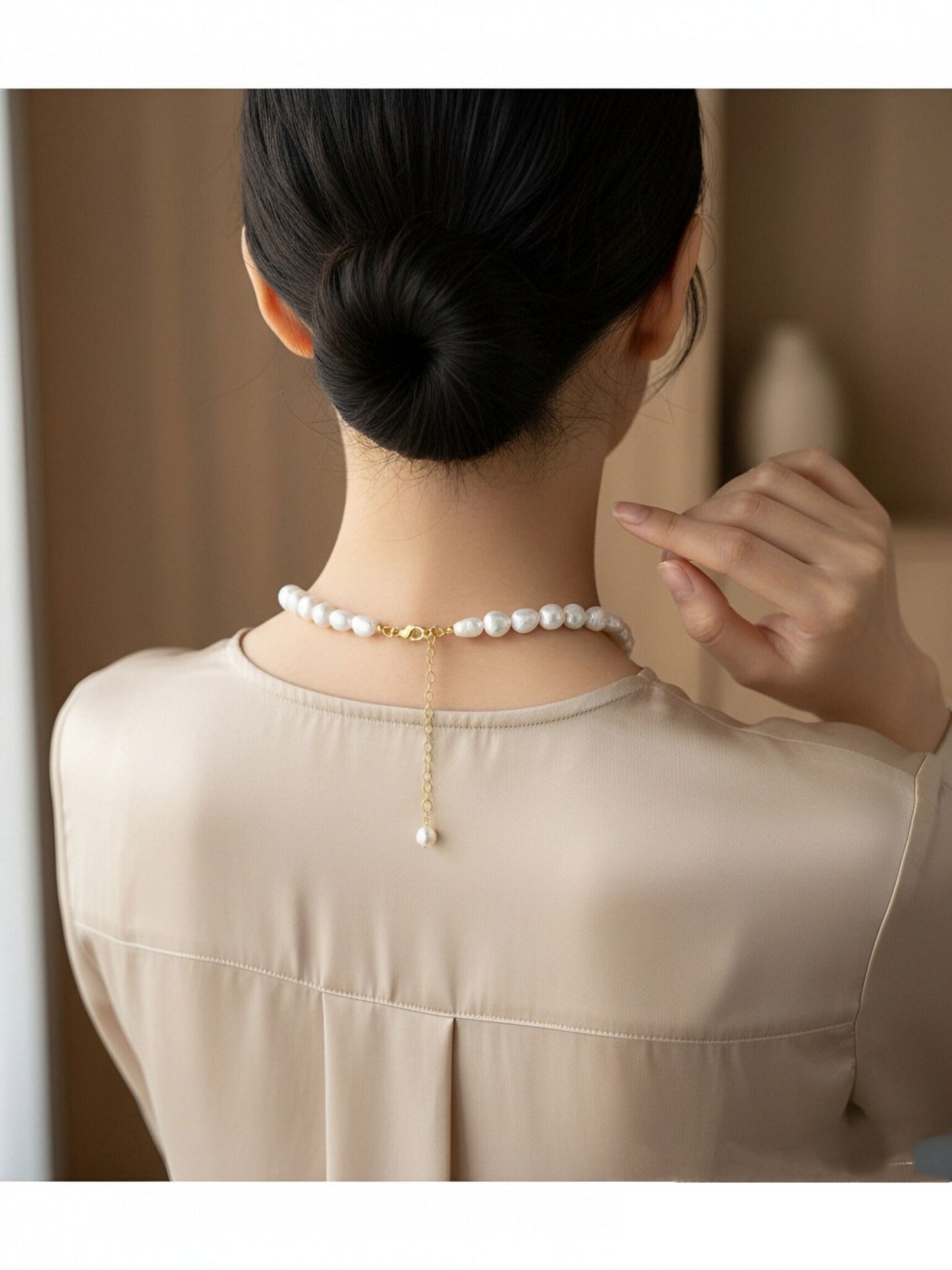 Natural Pearl Necklace Baroque Pearl Belt Extended Chain Length Adjustable Necklace