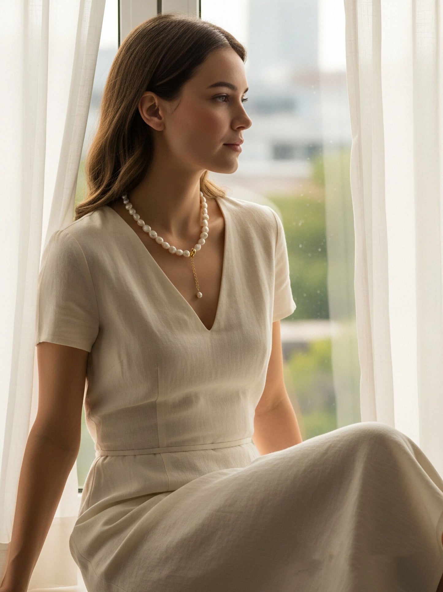 Natural Pearl Necklace Baroque Pearl Belt Extended Chain Length Adjustable Necklace