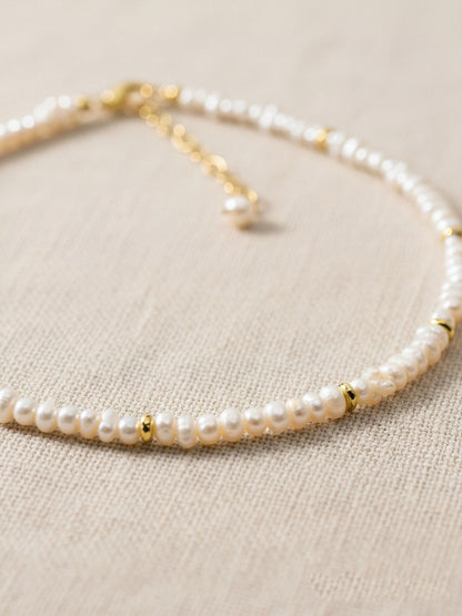 Natural pearl necklace with rice shaped pearl strap and adjustable chain length