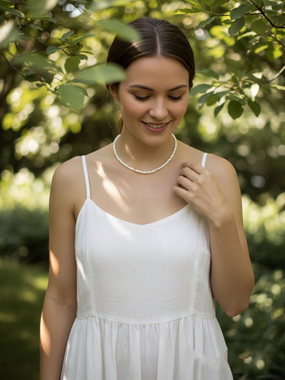 Natural pearl necklace with rice shaped pearl strap and adjustable chain length