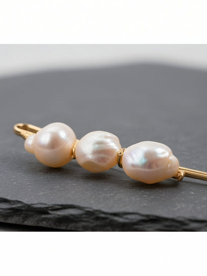 3 Natural Pearl Baroque Hair Clip Set