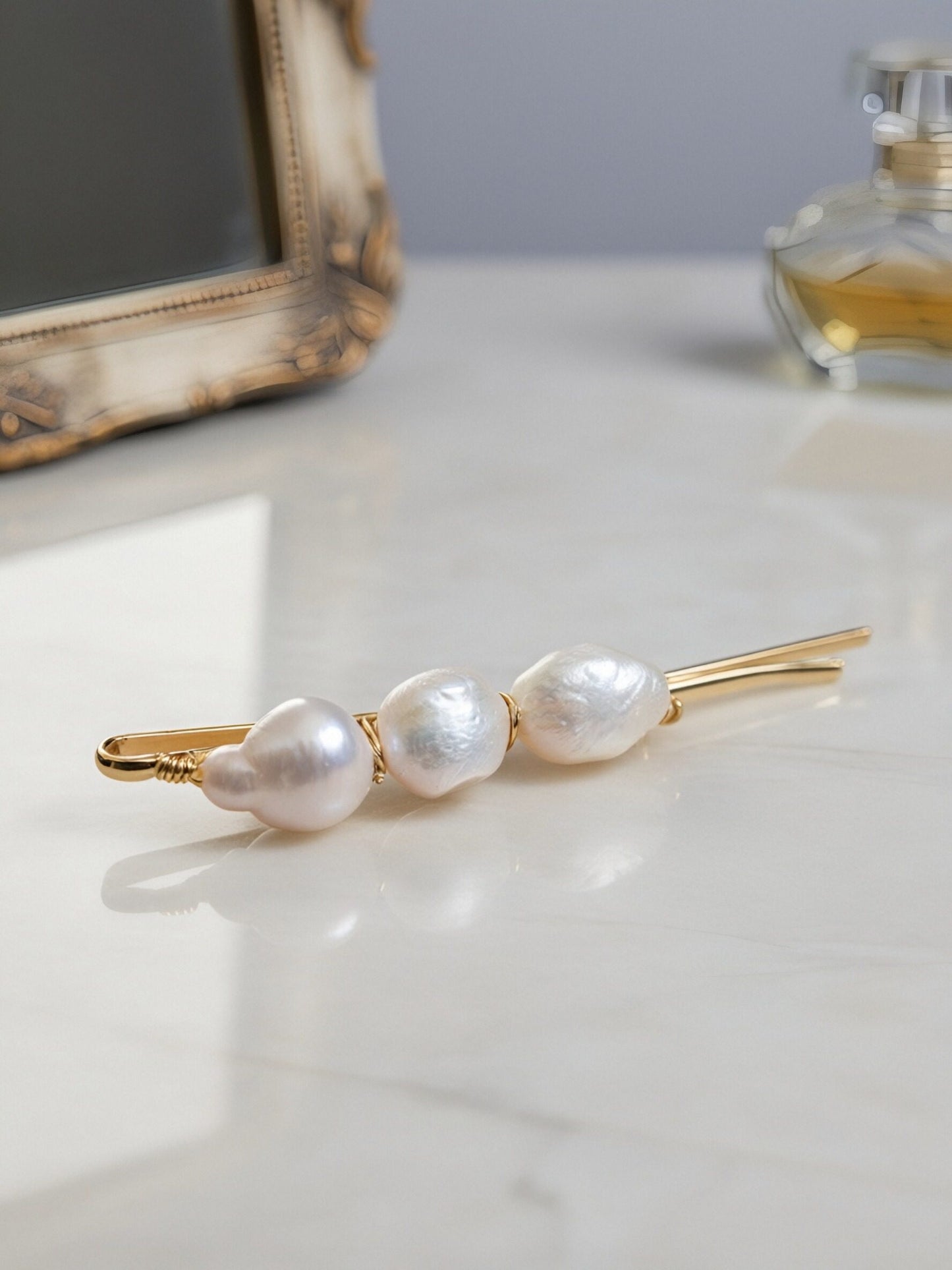 3 Natural Pearl Baroque Hair Clip Set