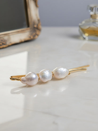 3 Natural Pearl Baroque Hair Clip Set