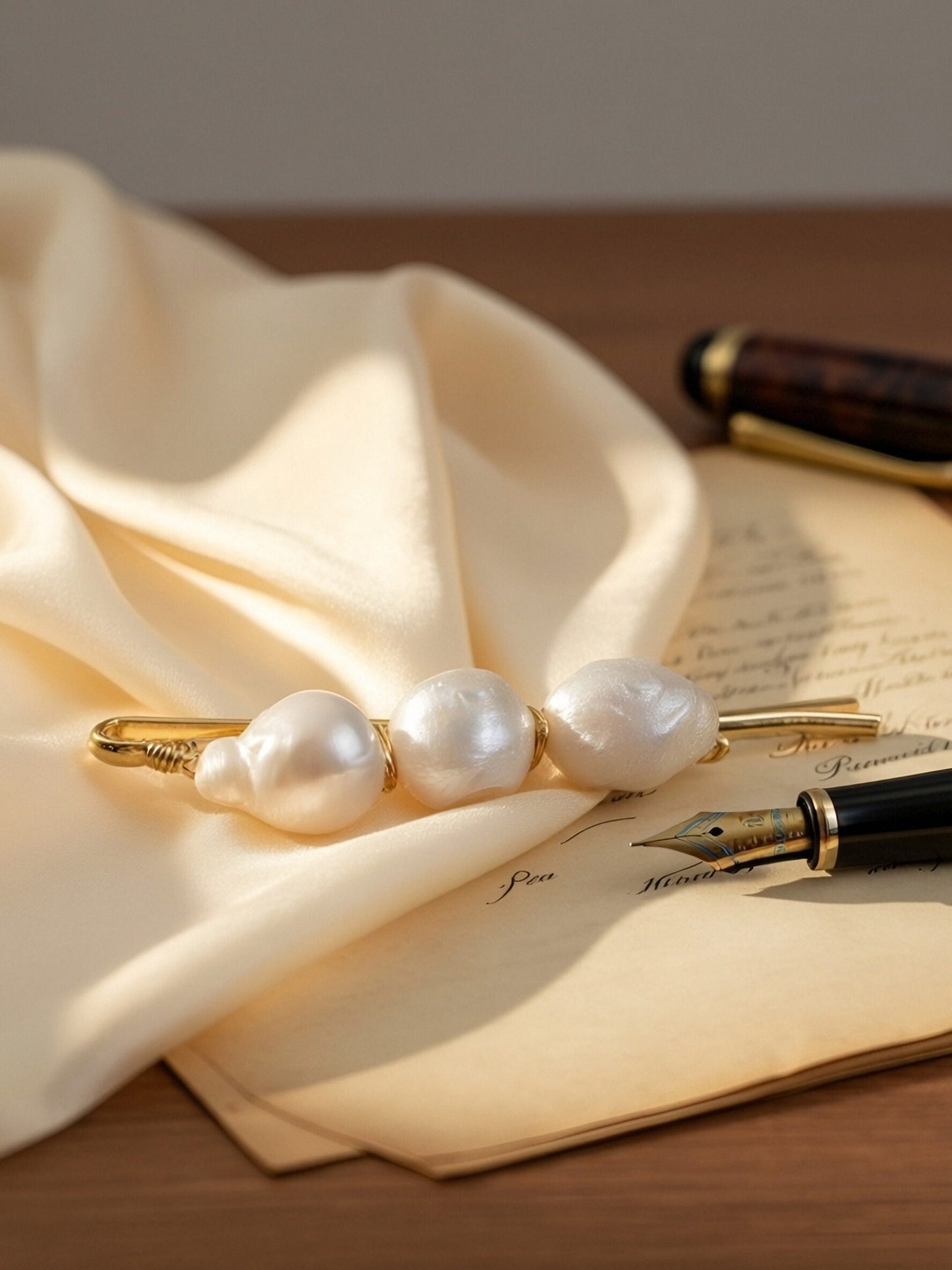 3 Natural Pearl Baroque Hair Clip Set