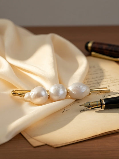 3 Natural Pearl Baroque Hair Clip Set