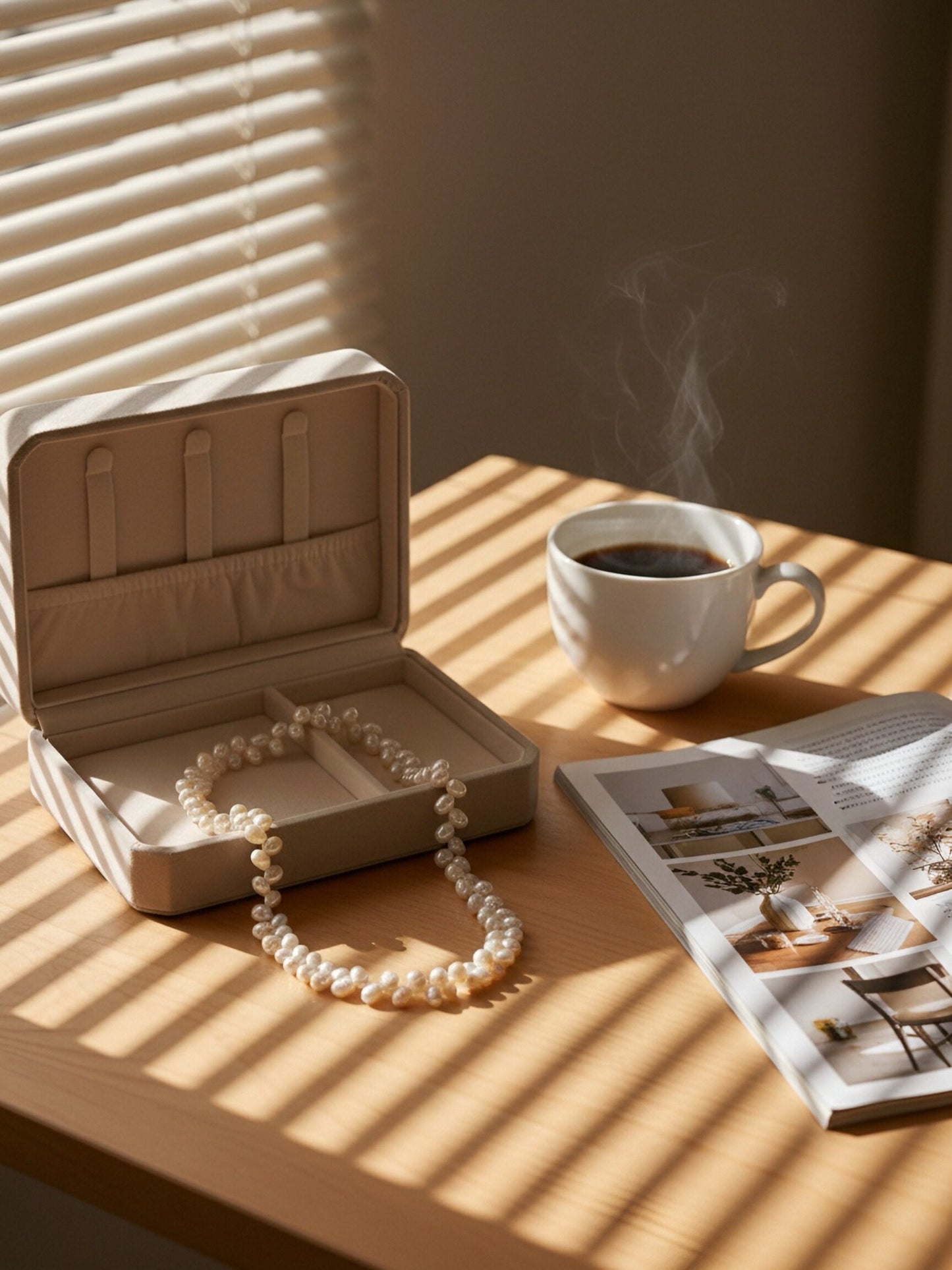 Natural pearl necklace with wheat ear shaped symmetrical left and right pearl strap and adjustable chain length