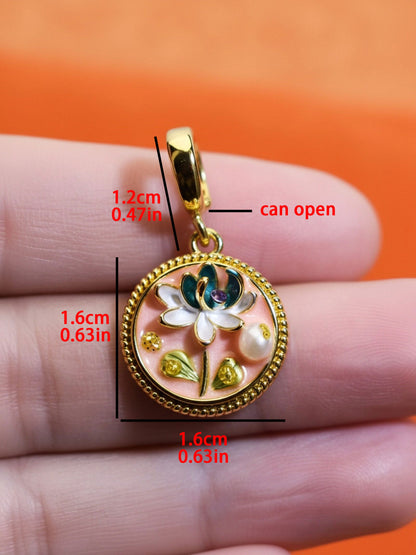 Natural pearl necklace pendant,pink round enamel craftsmanship, three-dimensional tulip flower shaped pendant