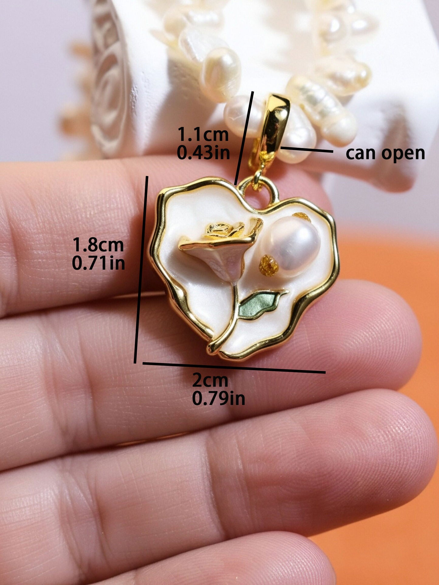 Natural pearl necklace pendant, white heart-shaped enamel craftsmanship, three-dimensional rose shaped pendant