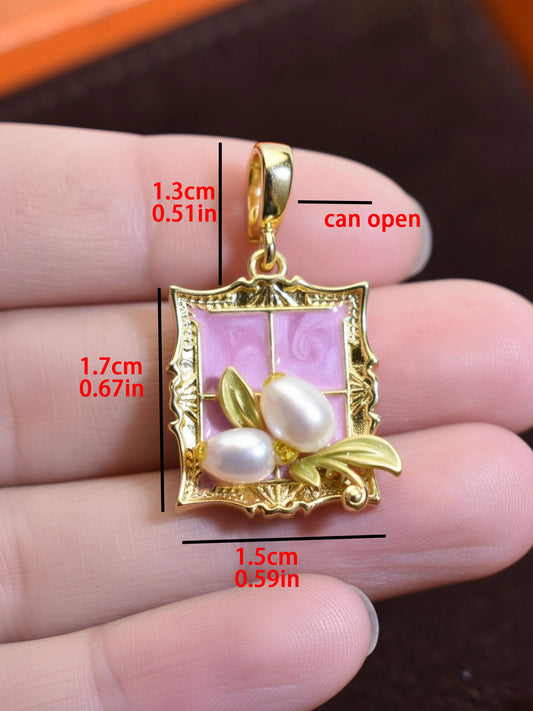 Can open pearl necklace pendant， Monet Garden oil painting style flower enamel craft pendant