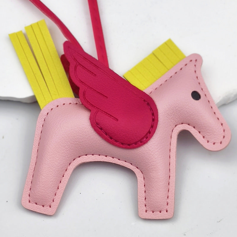 Little Pegasus bag pendant, woven rope double-layer chain nylon rope, pony tassel pearl keychain