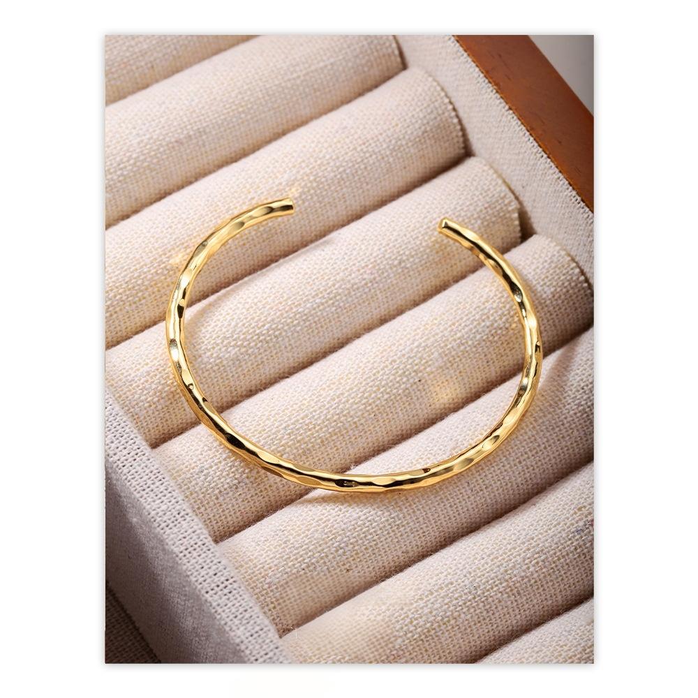 Natural Baroque Flat Pearl Bracelet Set of Three  Smile Bracelet Gold Open Hammer Bracelet