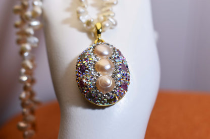 Natural pearl necklace pendant, three-dimensional inlaid with colored zircon and tourmaline pendant