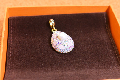 Natural pearl necklace pendant, three-dimensional inlaid with colored zircon and pink tourmaline pendant