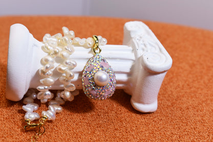 Natural pearl necklace pendant, three-dimensional inlaid with colored zircon and pink tourmaline pendant