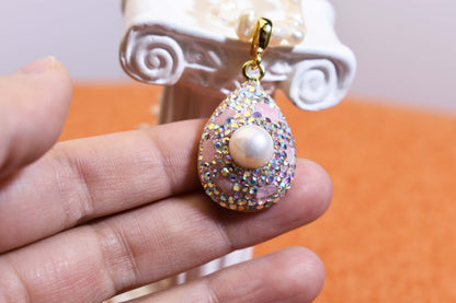 Natural pearl necklace pendant, three-dimensional inlaid with colored zircon and pink tourmaline pendant