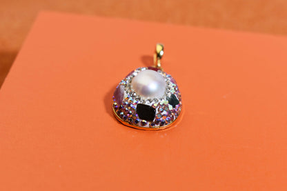 Natural pearl necklace pendant, three-dimensional inlaid with colored zircon and tourmaline pendant