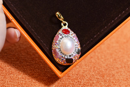 Natural pearl necklace pendant, three-dimensional inlaid with colored zircon and tourmaline pendant