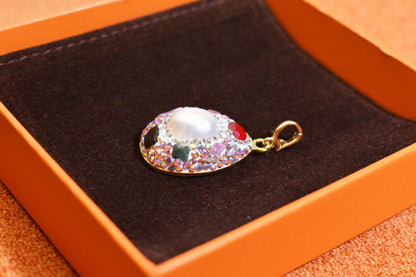 Natural pearl necklace pendant, three-dimensional inlaid with colored zircon and tourmaline pendant