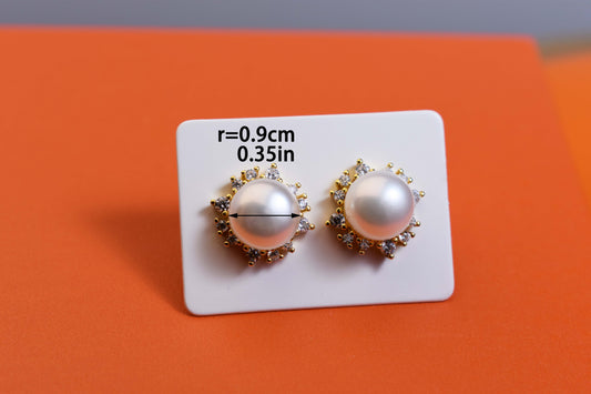 Natural pearl earrings with sunflower shaped inlay and zircon earrings