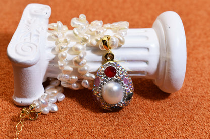 Natural pearl necklace pendant, three-dimensional inlaid with colored zircon and tourmaline pendant