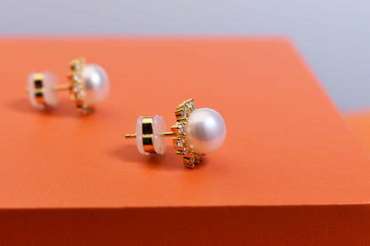 Natural pearl earrings with sunflower shaped inlay and zircon earrings