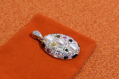 Natural pearl necklace pendant, big three-dimensional inlaid with colored zircon and tourmaline pendant